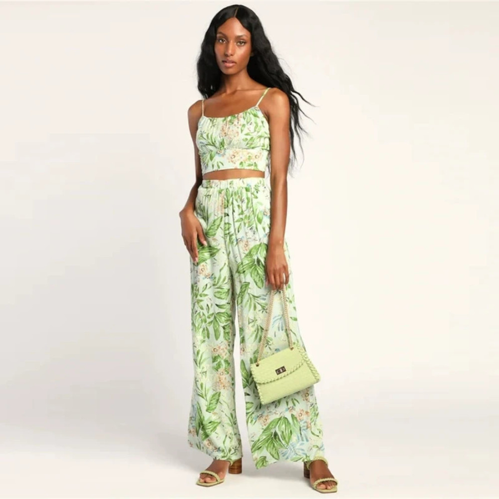 New Casual Sexy Camisole High Waisted Printed Wide Leg Pants Set